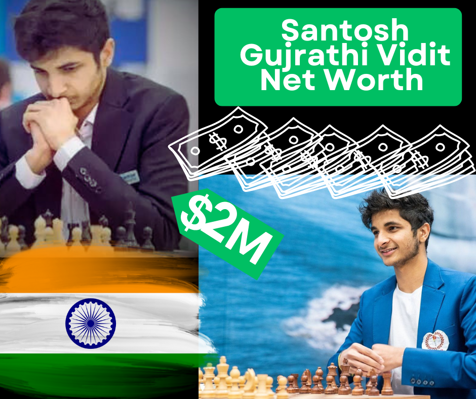 Santosh Gujrathi Vidit, Indian chess Grandmaster, concentrating during a match. He's seated at a chess board, hand poised over a piece, wearing a formal suit. His intense focus and strategic thinking are evident in his expression.
